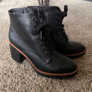 Black zip up block heel